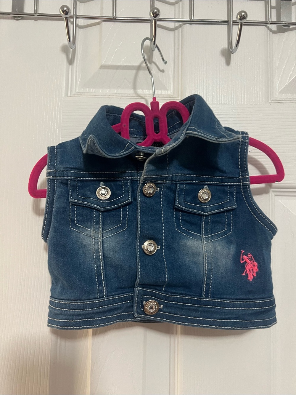 Polo by Ralph Lauren Dark Blue Denim Vest with Pink Logo